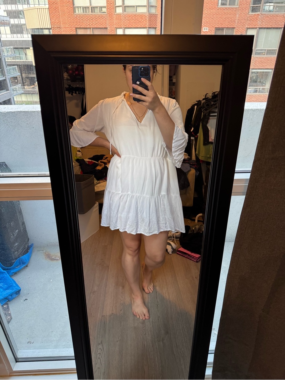 Women’s White Tiered V-Neck Babydoll Dress US14